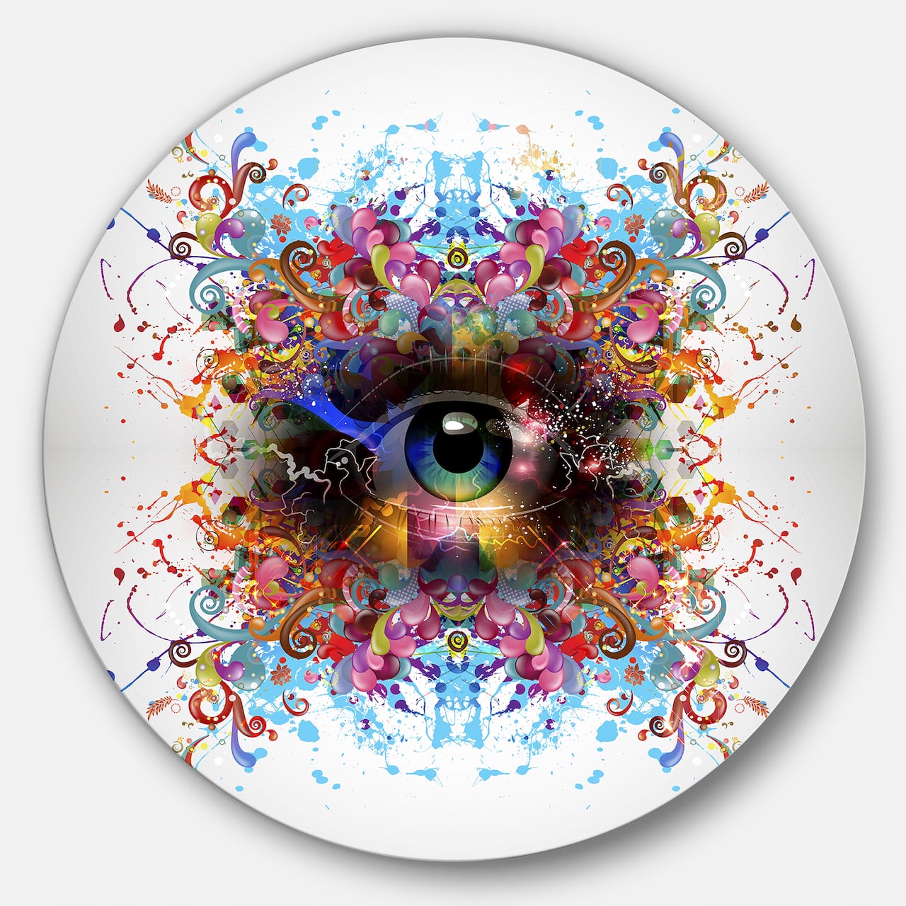 Designart - Magic Eye with Flowers' Ultra Vibrant Animal Metal Circle Wall Art
